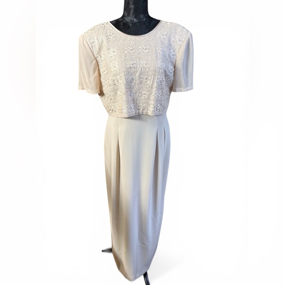 Vintage Donna Morgan Lace Overlay Formal Dress Champagne Ivory Size 12 - Picture 2 of 10